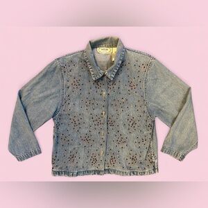Vintage Tantrums Embroidered Denim Jacket Floral Beaded Western 90s Size Medium